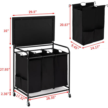 East Captain Laundry Sorter Cart 3-Bag Heavy-Duty with Ironing Board